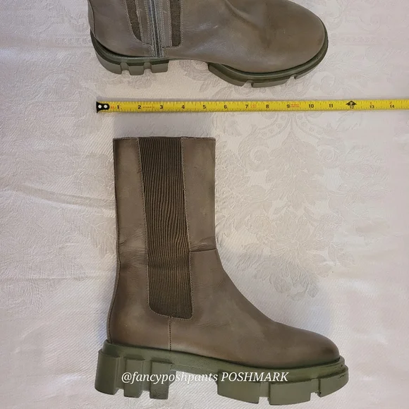 new!FREE PEOPLE olive green soft leather combat boot lug sole zipper elastic lux - Picture 6 of 17
